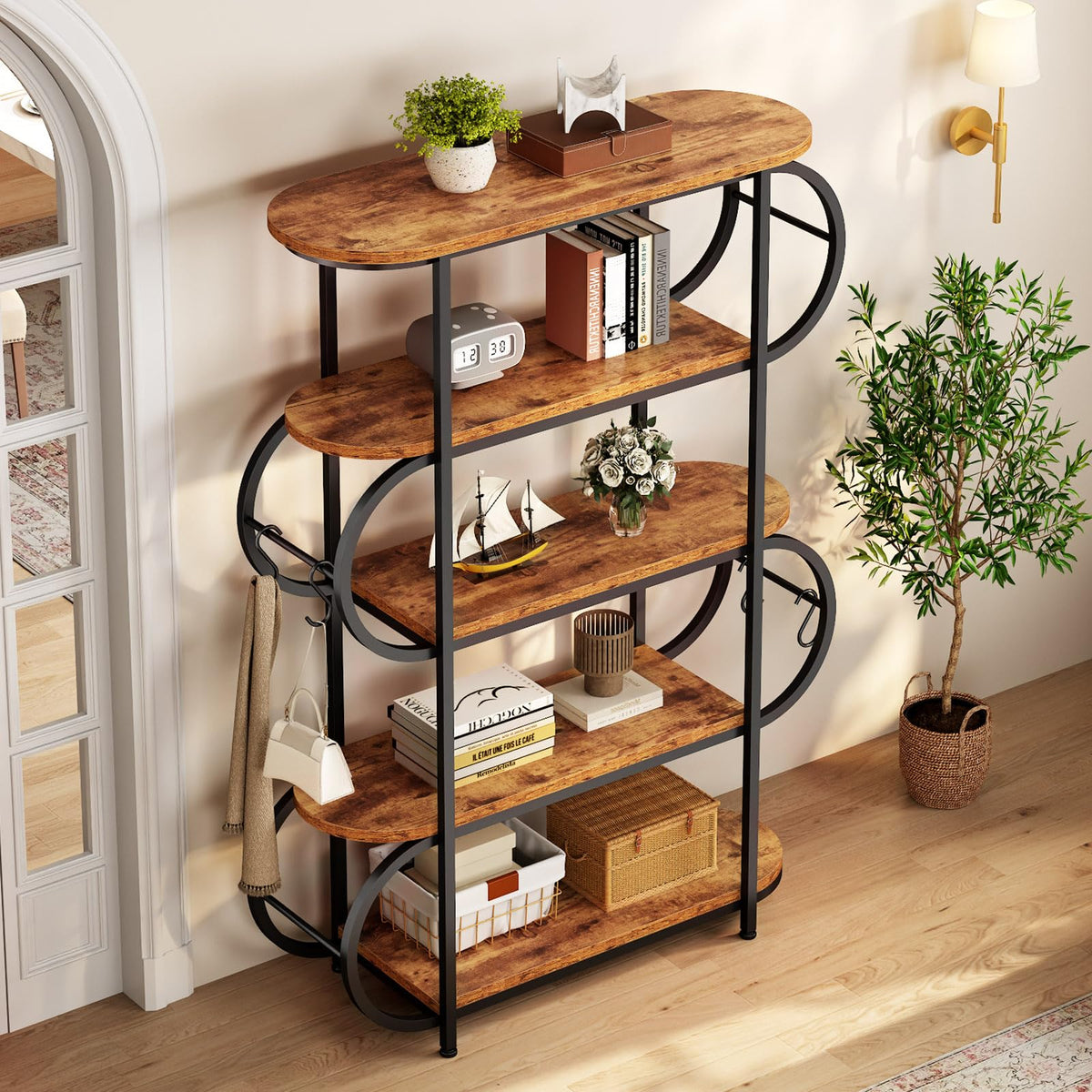 5-Tier LED Bookshelf with Hooks
