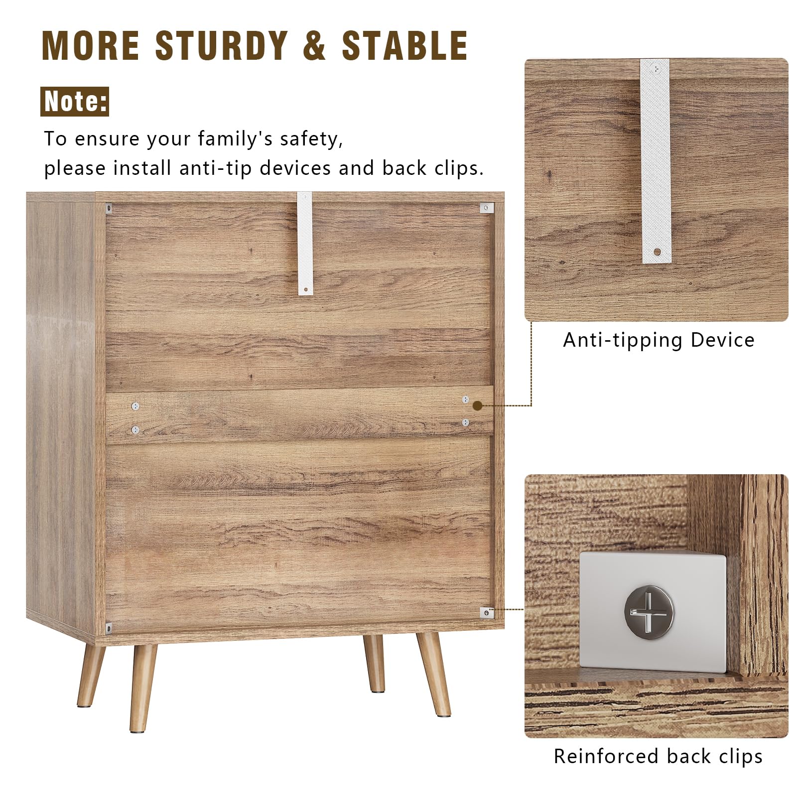 Trironsun 3 Drawer Dresser for Bedroom Rattan Dresser Chest of Drawers with Spacious Storage Boho Clothes Storage Nightstand for Living Room