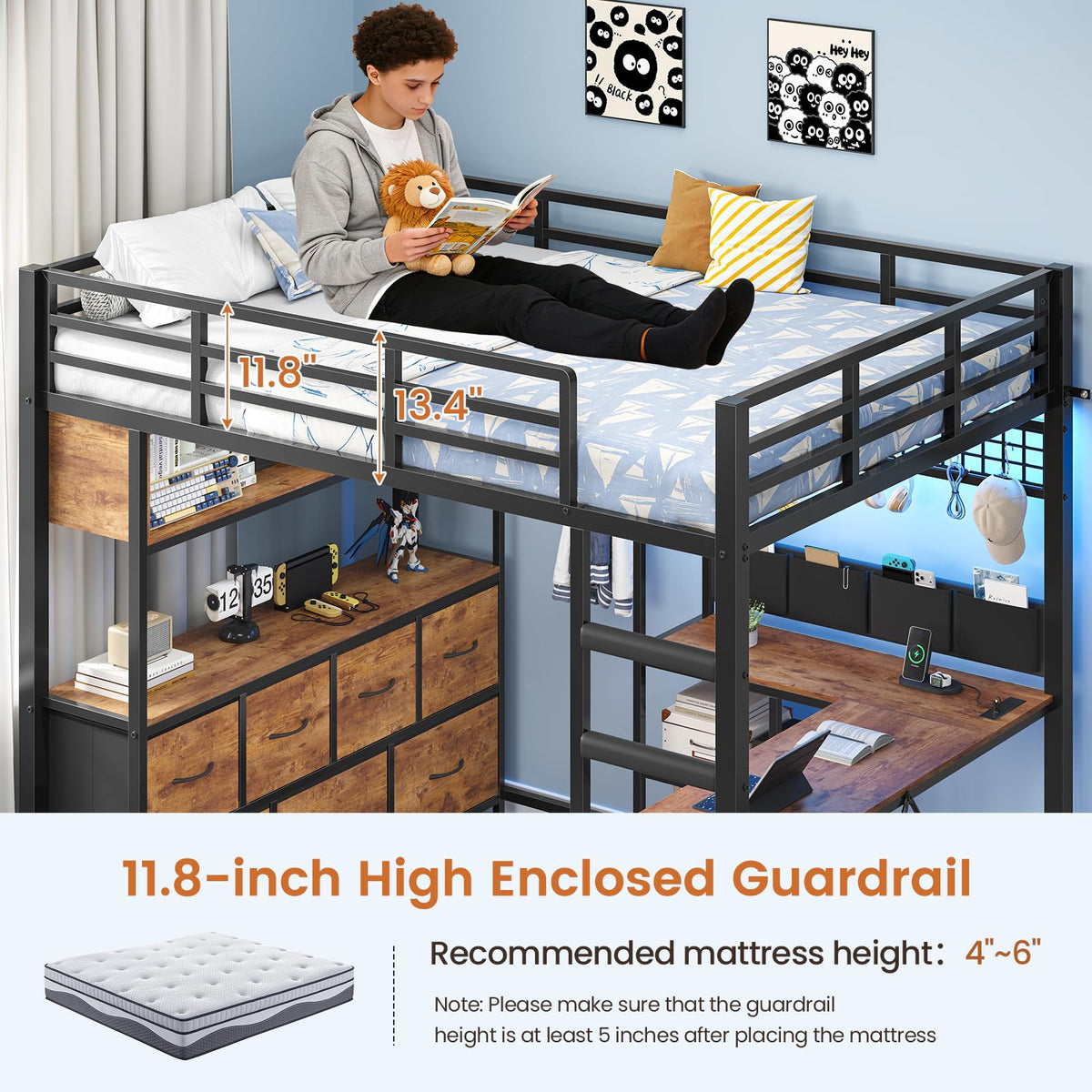 Full Loft Bed with Desk and Storage