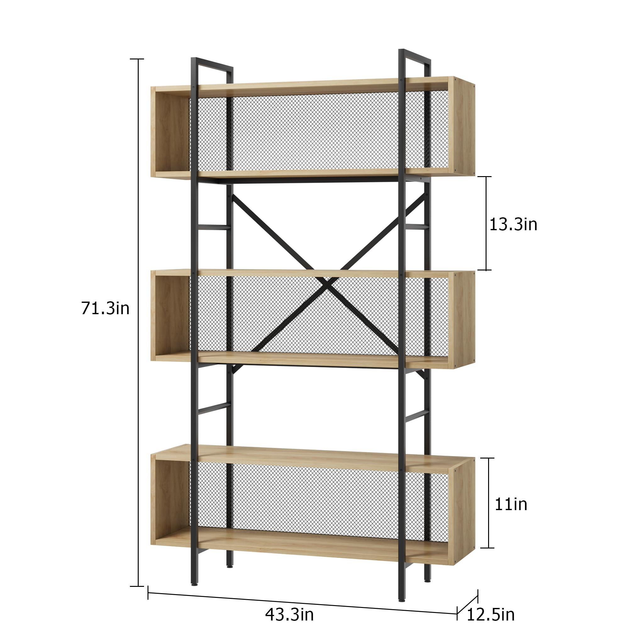 6-Tier Industrial Bookshelf, 71.3" Tall