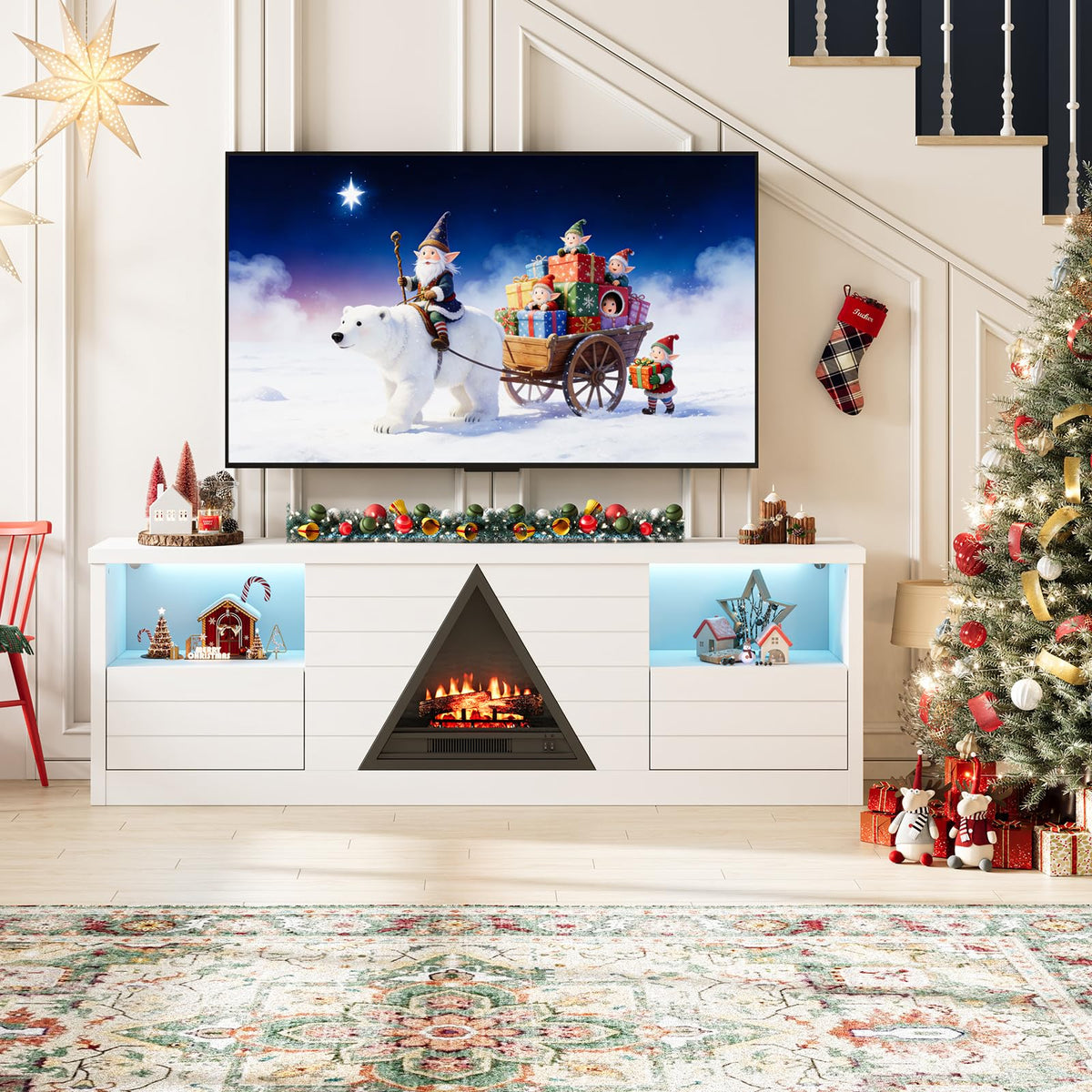 LIDYUK Fireplace TV Stand 67" Entertainment Center Fits TVs up to 75" White