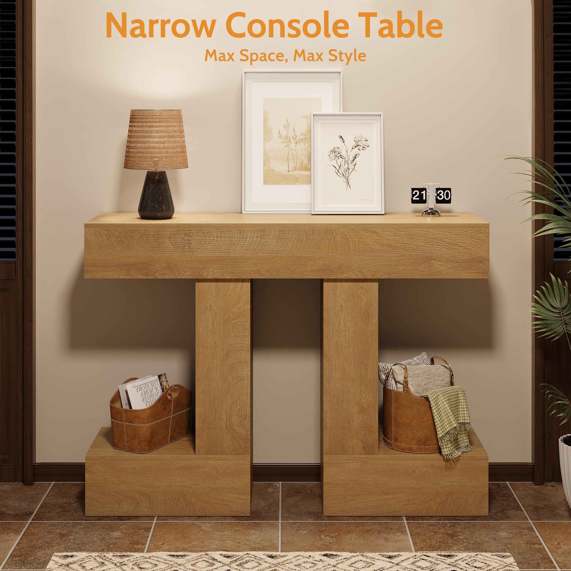 Vividwood 47.24-Inch Console Table, Farmhouse Sofa Table Behind Couch with Storage, Industrial Entryway Table for Living Room, Hallway, Entrance & Foyer, Natural Wood Finish