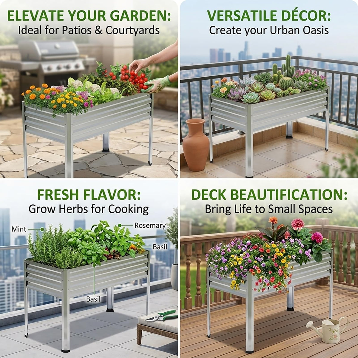 FOYUEE Galvanized Raised Garden Bed with Legs 48x24x32in Outdoor