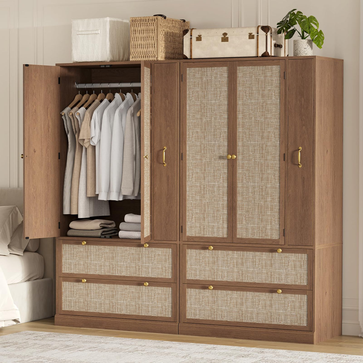 Rattan Wardrobe with Pull-Out Storage