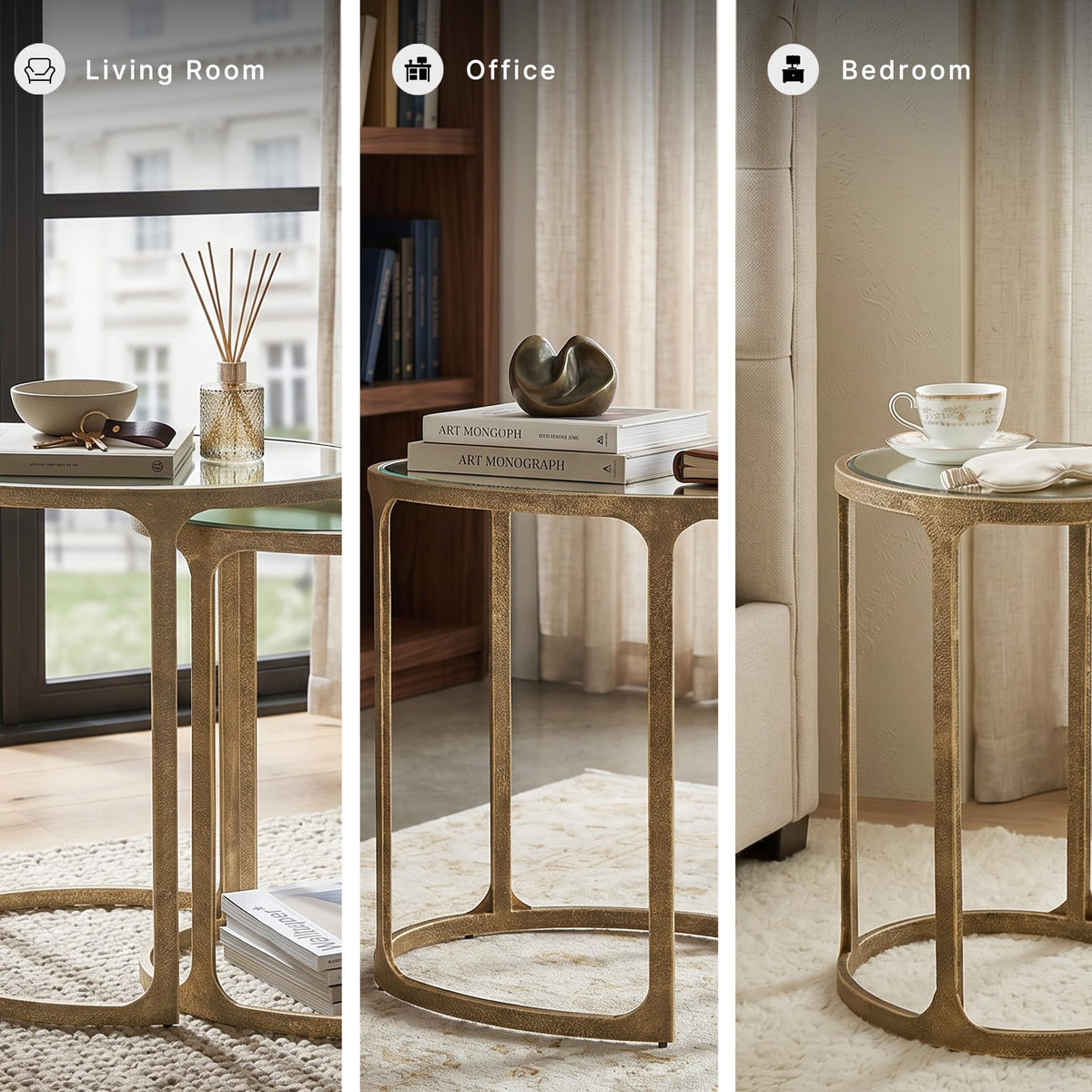 Oval Mirrored Nesting Table Set