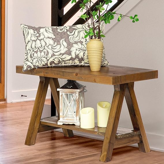 Farmhouse Wood Bench – Rustic Indoor Entryway & Bedroom Bench