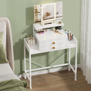 Compact LED Vanity Desk with Mirror, Drawers & Adjustable Stand