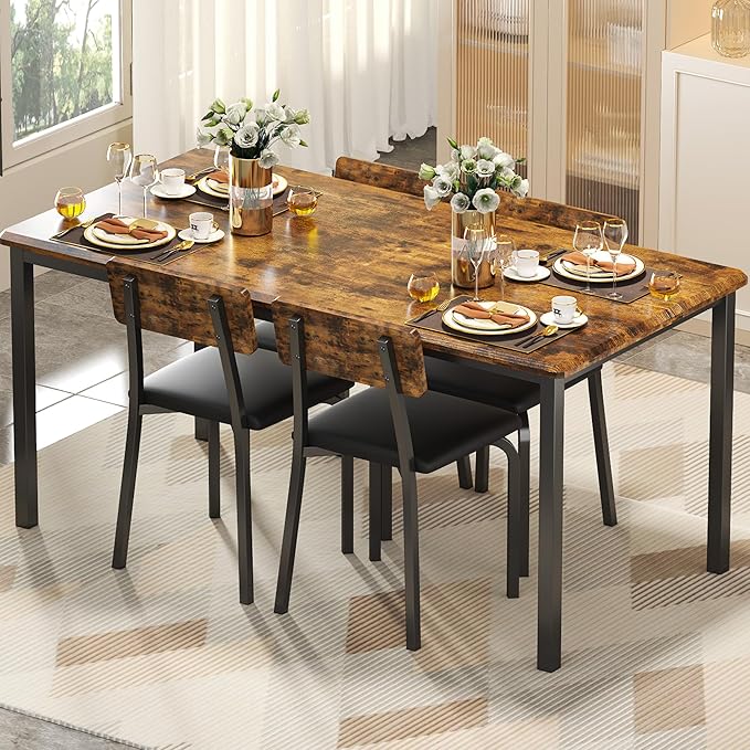 Extendable Dining Table Set with 4 Upholstered Chairs
