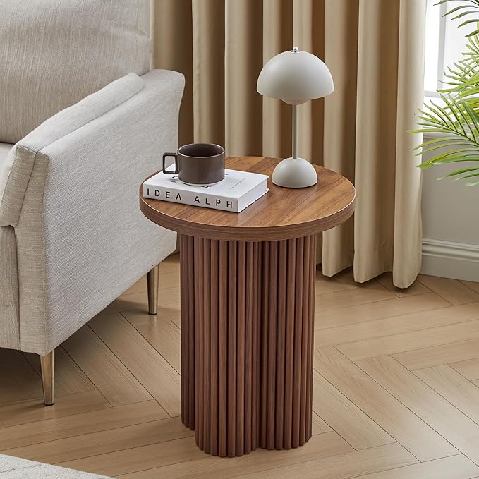 Round Fluted End Table Farmhouse Nightstand Side Table