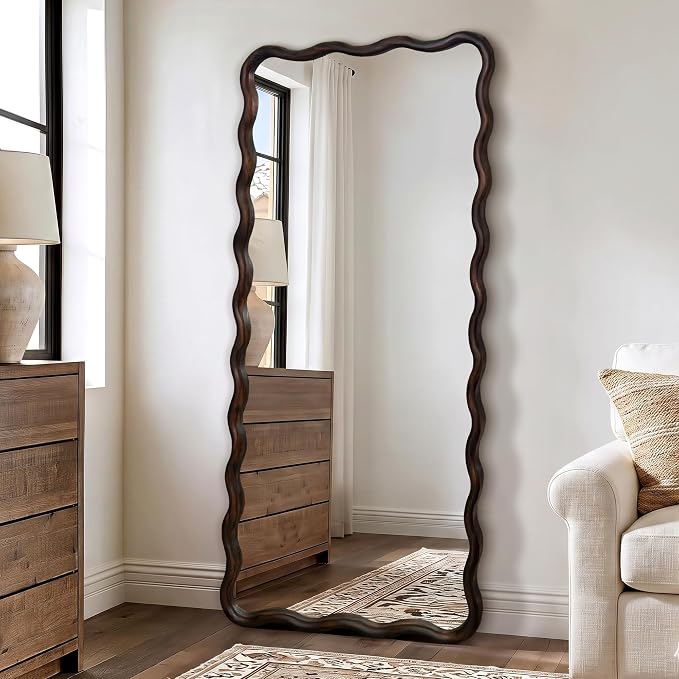 Wavy Solid Wood Full-Length Mirror