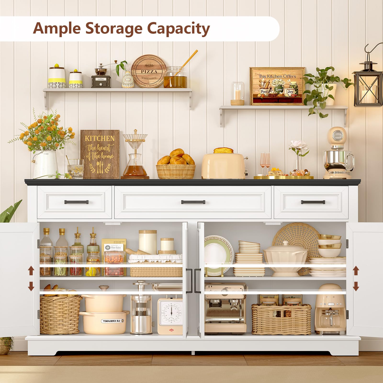 Buffet Sideboard Cabinet with 4 Doors & 3 Drawers
