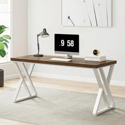 Tribesigns Modern Walnut/White 55" Heavy Duty Computer Desk, Study & Work Desk, 23.6"D x 55.1"W x 29.5"H, Z-Shaped Metal Legs, 330 lbs Capacity