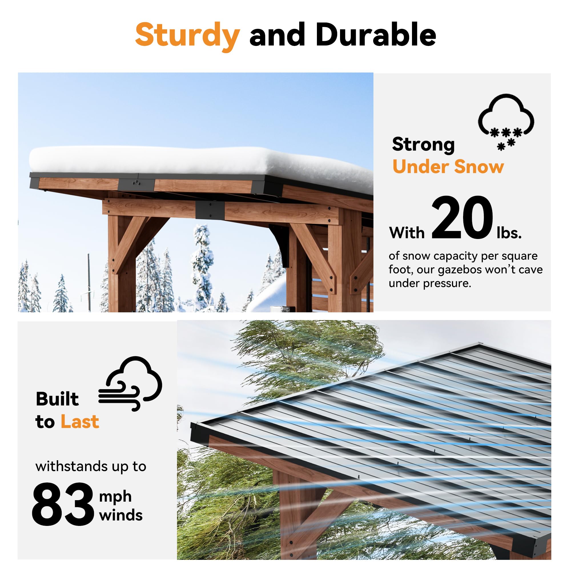 Modern Shade The Aura Cedar Wood Outdoor Bar with Shelves & Paper Towel Holder, Grill Gazebo with USB and USB-C Charging Ports, Wood Gazebo with TV Mount, Galvanized Steel Sloped Roof for Patio