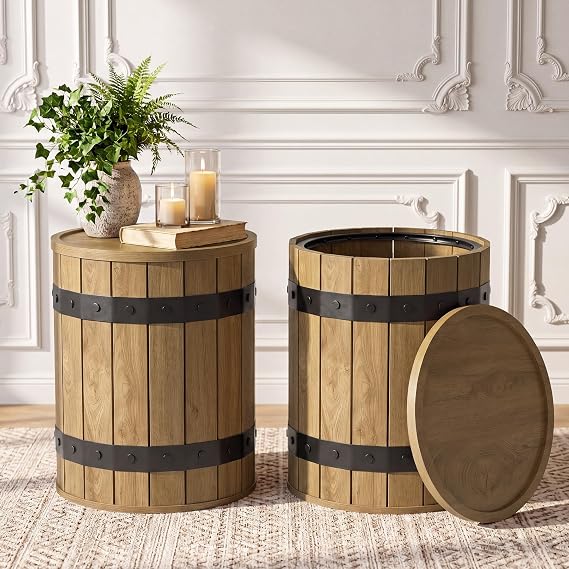 Rustic Barrel Storage Side Table
