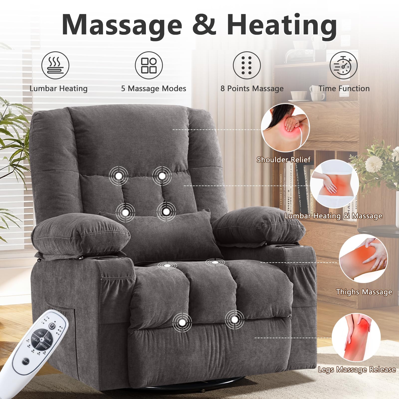 Massage Swivel Rocker Recliner Chair with Heat