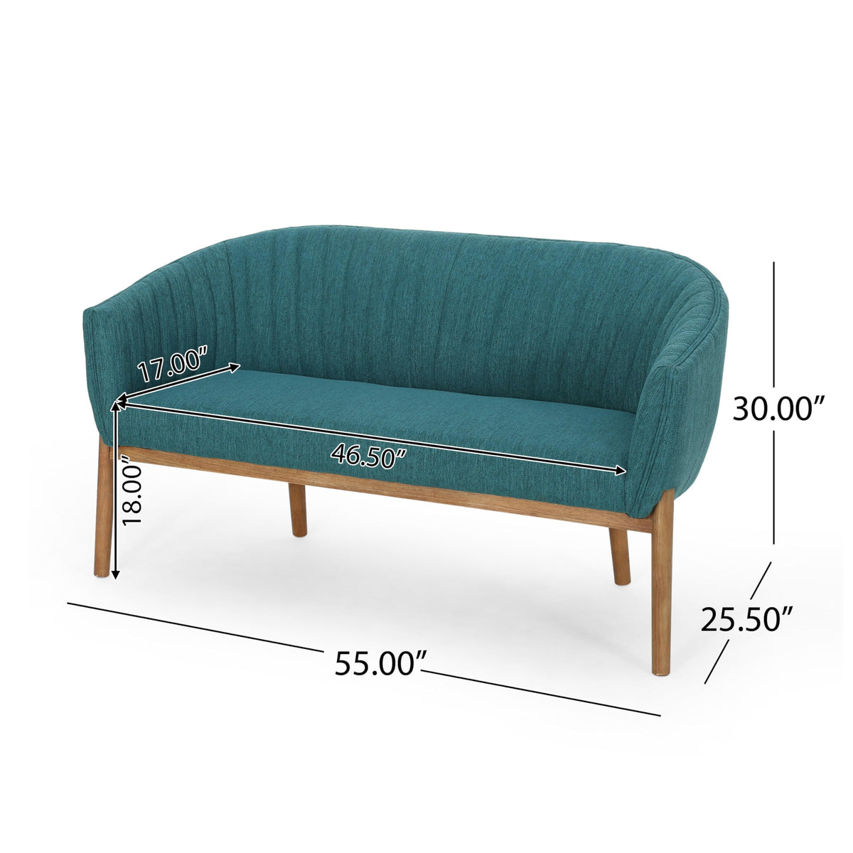 Teal Channel-Stitched Loveseat