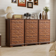 5-Drawer Narrow Dresser with Floral High-Gloss Front