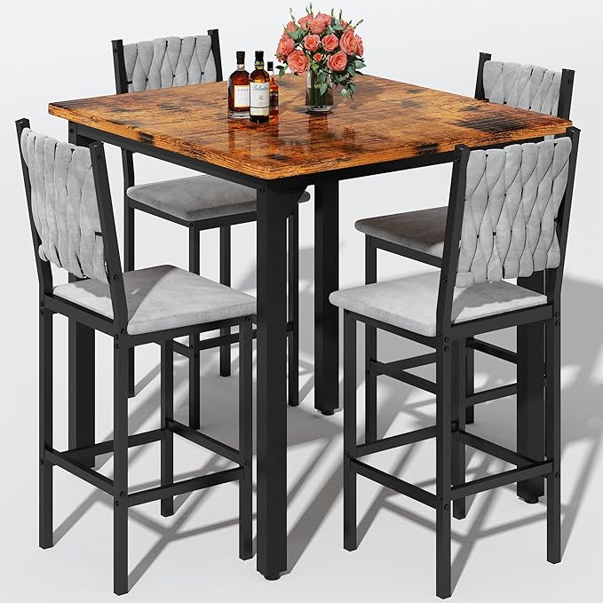 5-Piece Counter Height Dining Table Set with Bar Stools