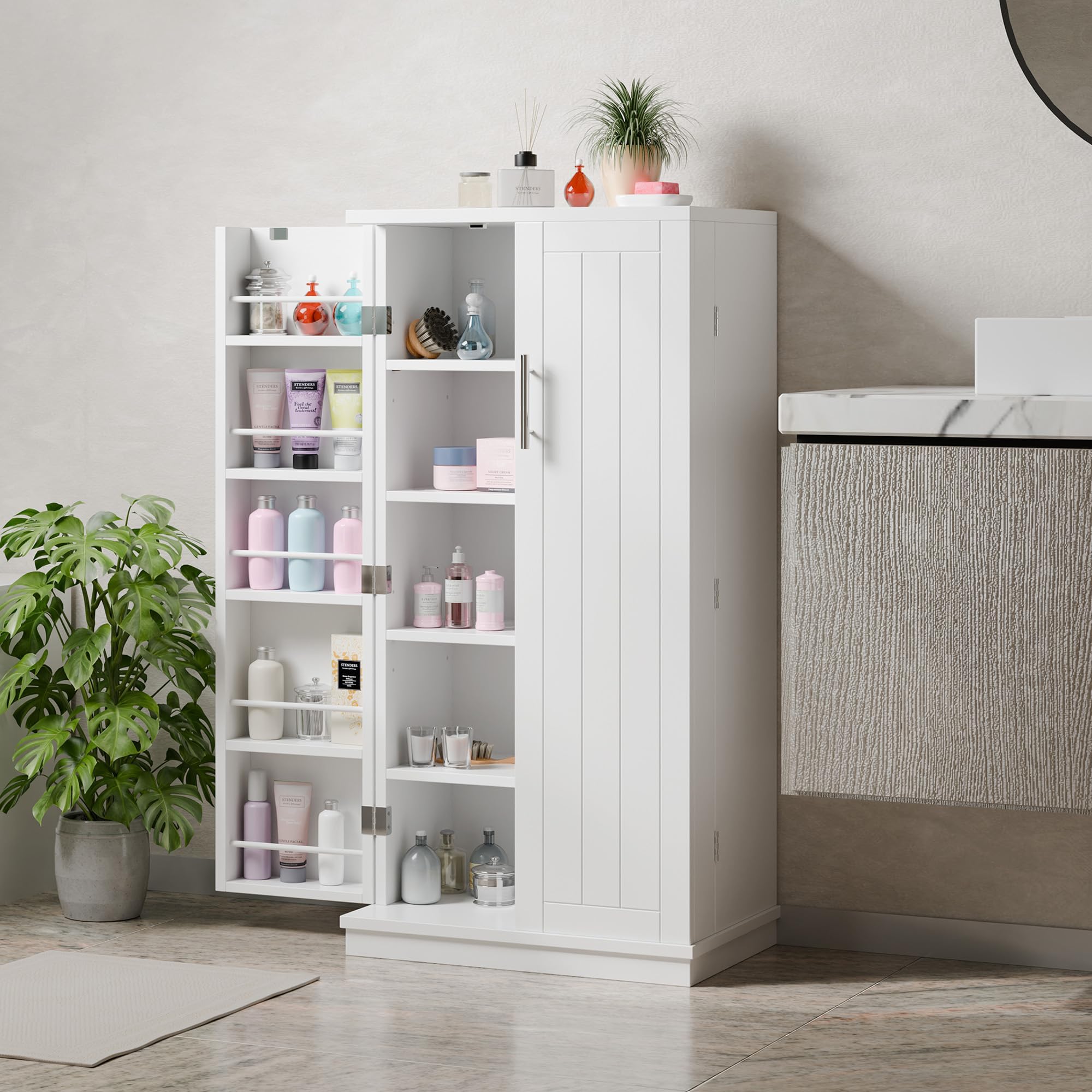 Shintenchi Kitchen Pantry Cabinet,5 - Layer Storage Cupboard with Adjustable Shelves for Organizing and Storing Food Items,47'' Versatile Buffet Sideboard for Kitchen, Bathroom and Laundry,White