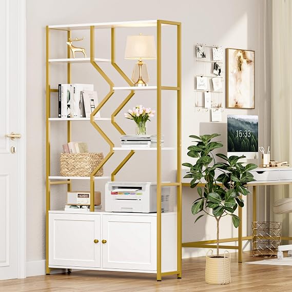 6-Tier Industrial Bookcase with Cabinets