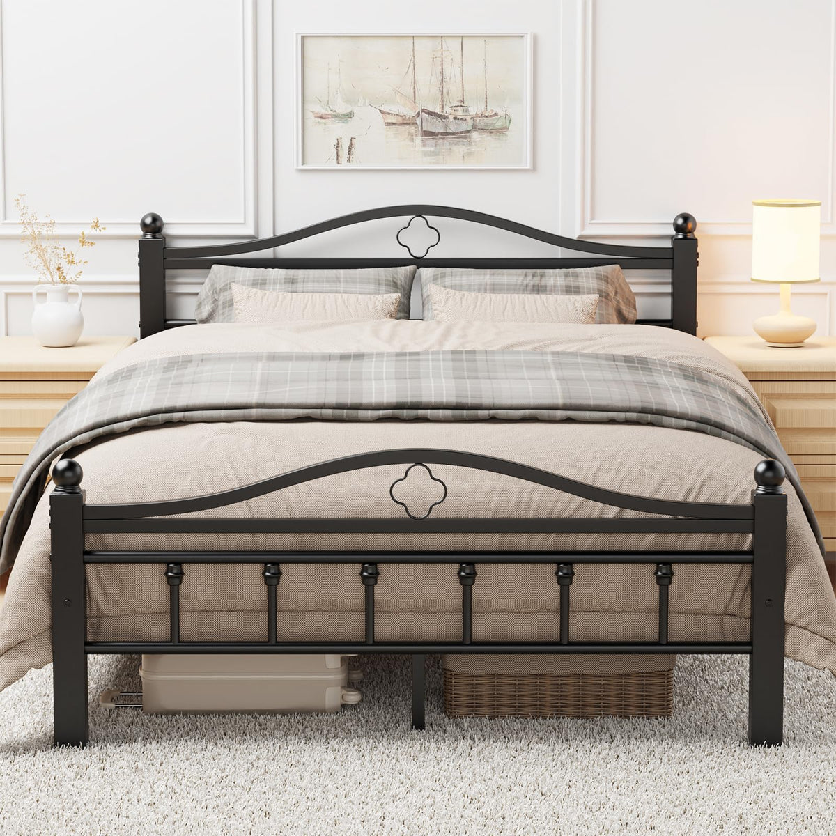 Slumber Haven Full Metal Bed Frame with Headboard, 12-Inch Storage