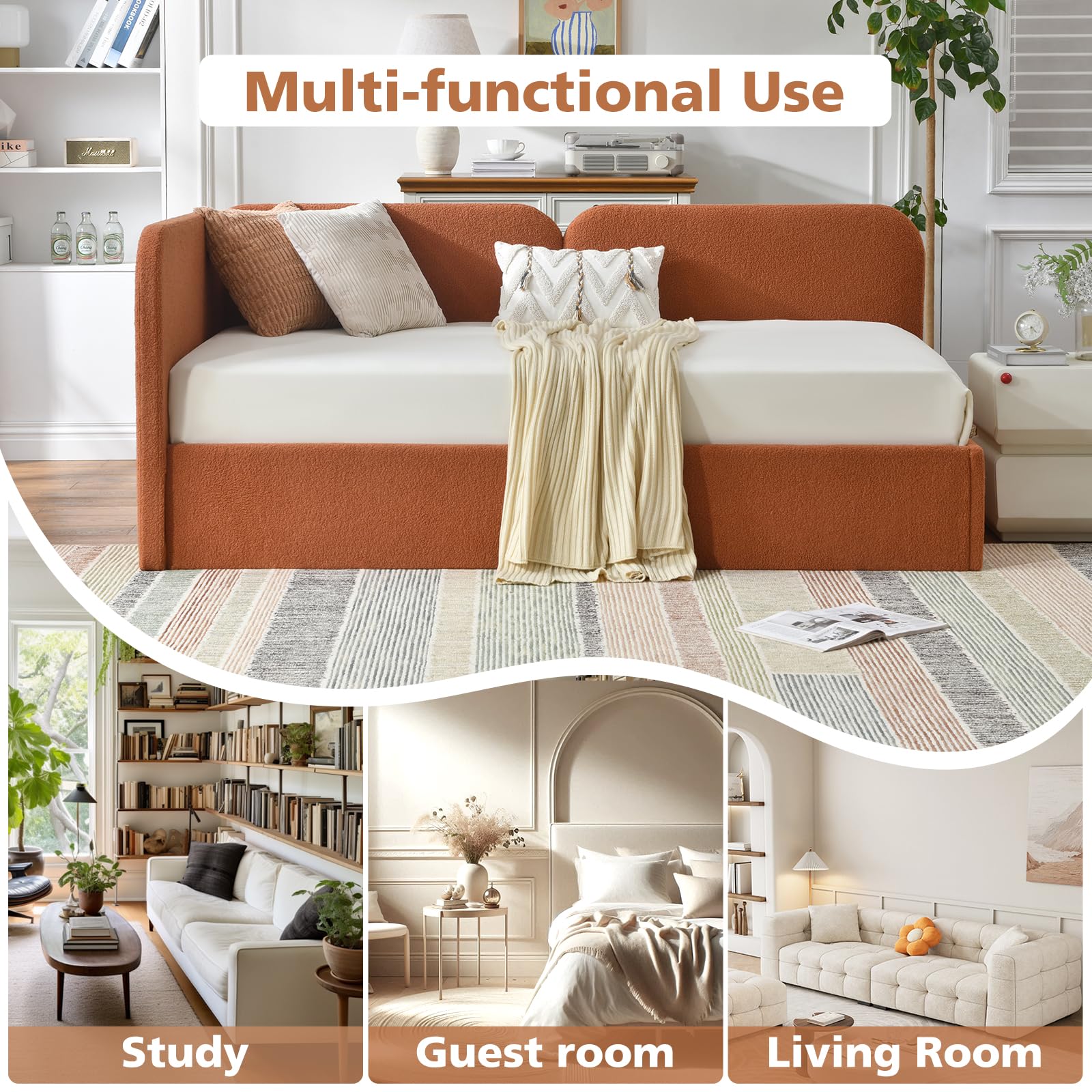 L-Shaped Upholstered Daybed with Lift-Up Storage