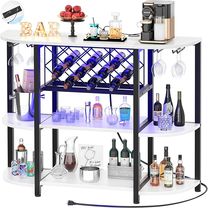 Bar Cabinet with LED Lights & Power Outlets – 4-Tier