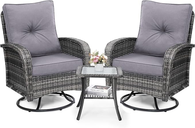 Outdoor Swivel Wicker Glider Patio Chair & Table Set