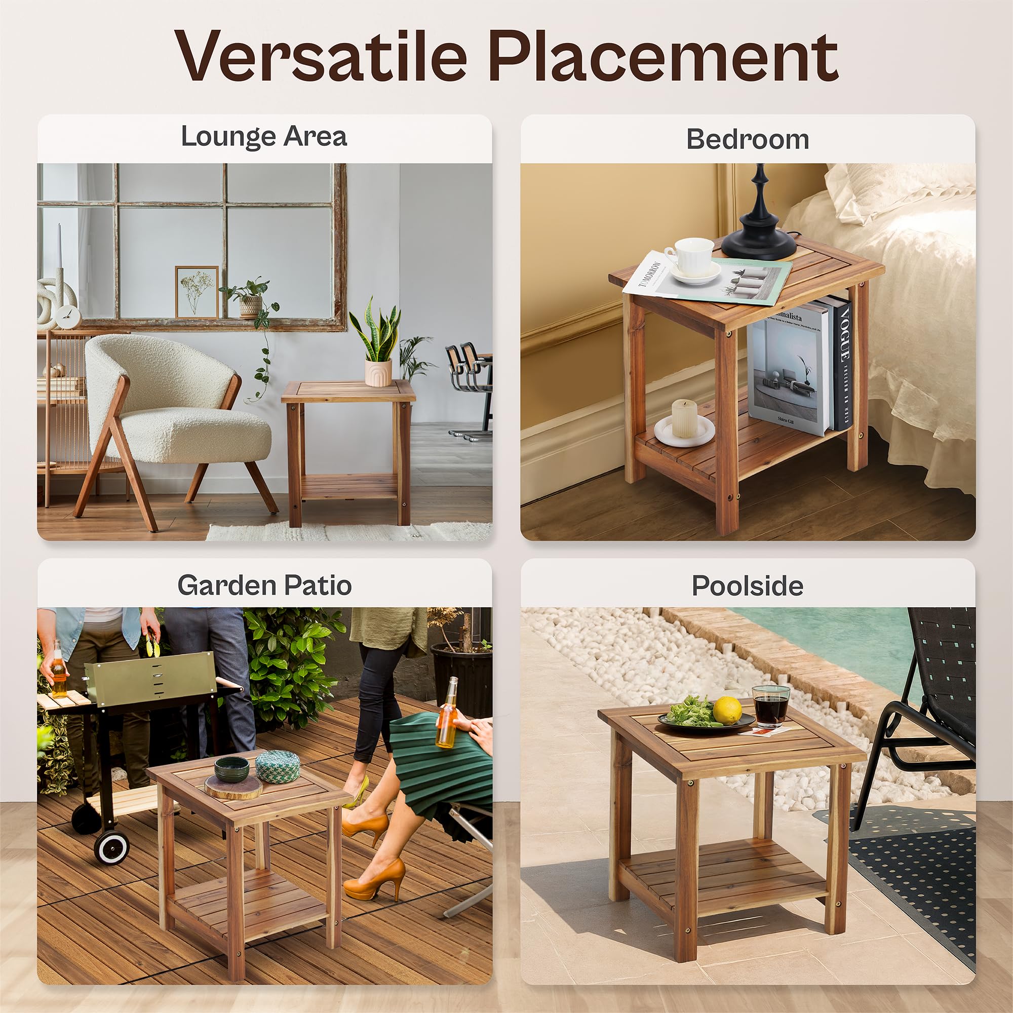 Acacia Wood 2-Tier Side Table
