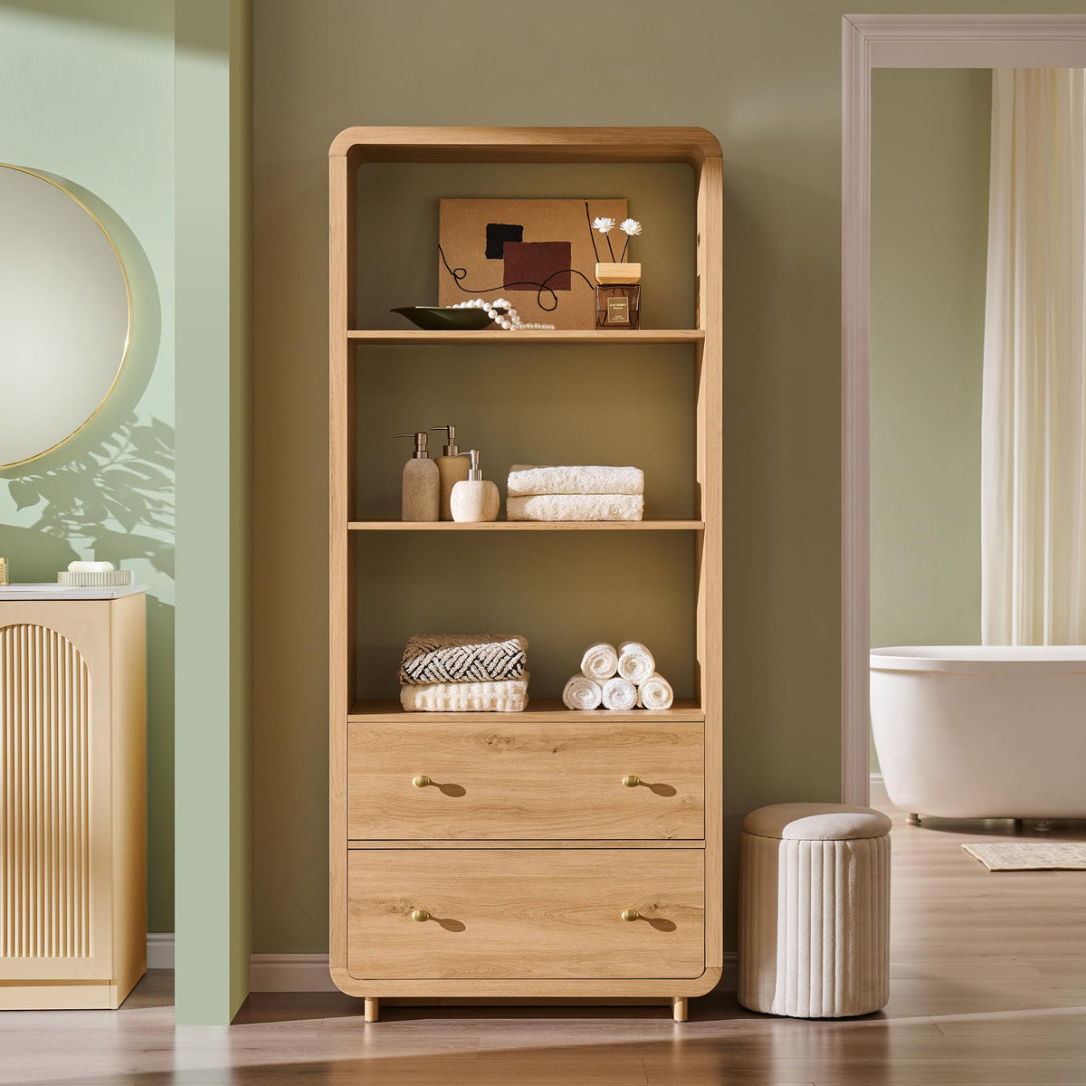 Curved Bookcase with Drawers