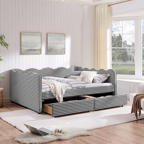 Queen Upholstered Daybed with Storage Drawers & USB Port