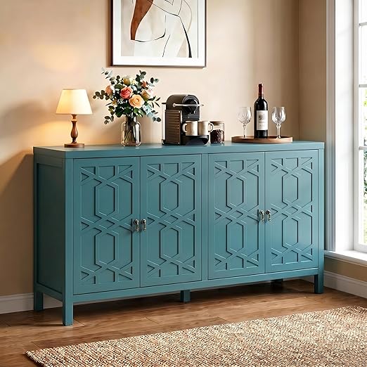 60" Buffet Sideboard Cabinet with 4 Doors & Adjustable Shelves