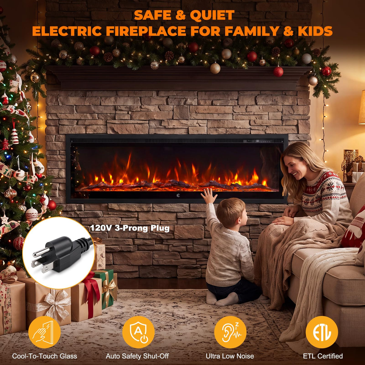 BINMIT 70 Inch Smart Electric Fireplace Insert Recessed and Wall Mounted