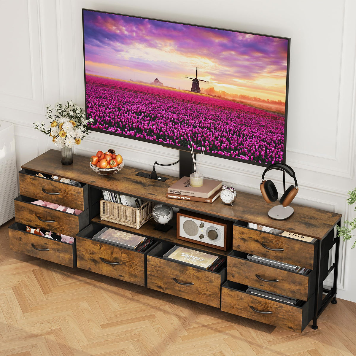 TV Stand with Mount & 8 Drawers