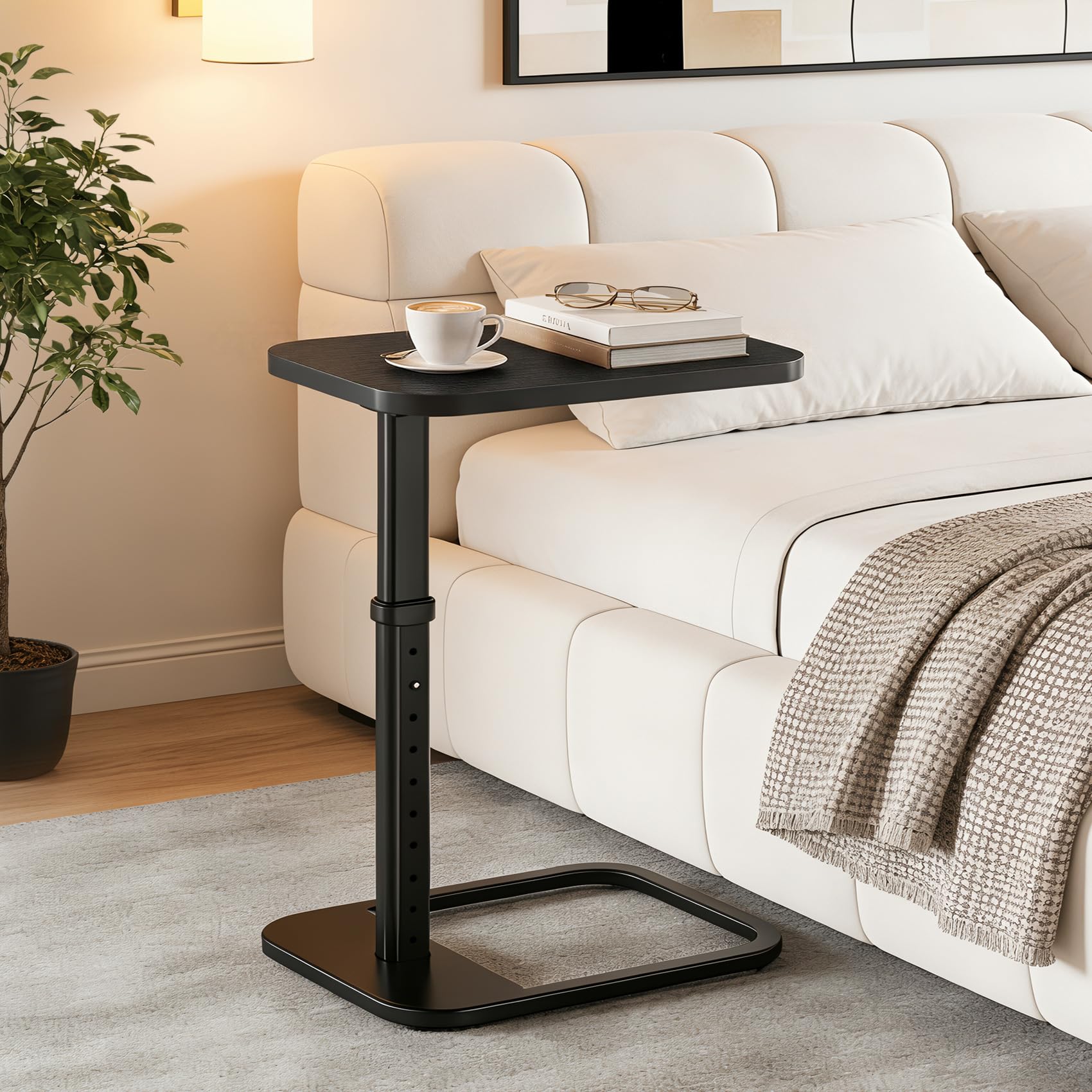 Branwick Adjustable Height TV Tray Table for Couch Eating & Small Spaces, Flip-Top Sofa Side Table with Safe Rounded Corners for Living Room, Bedroom & Apartment, Portable Laptop Snack Table, Black