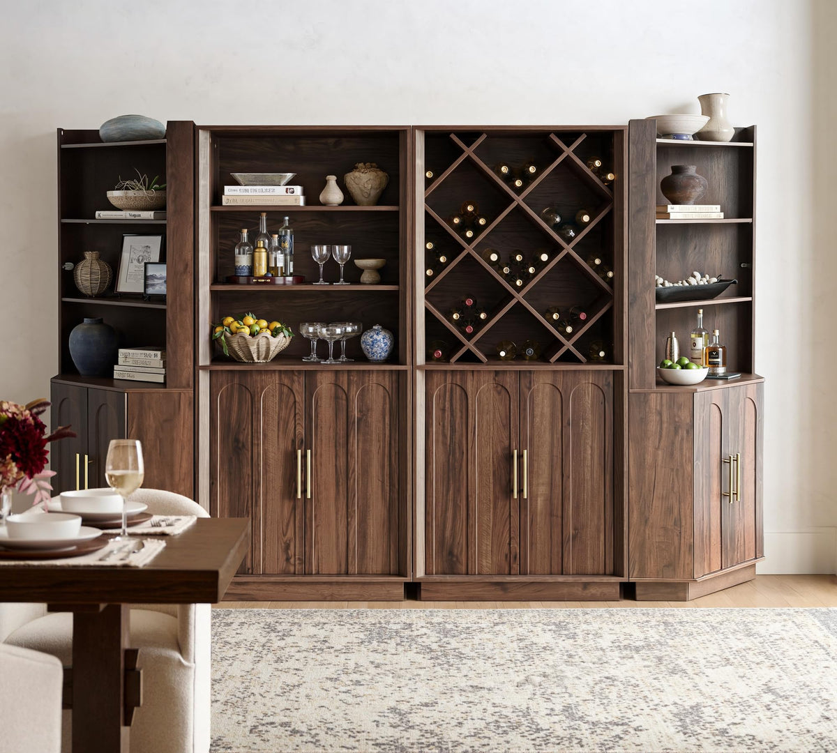 FORTUNETEC 70.87" Tall Liquor Cabinet, Diamond Wine Rack, Walnut
