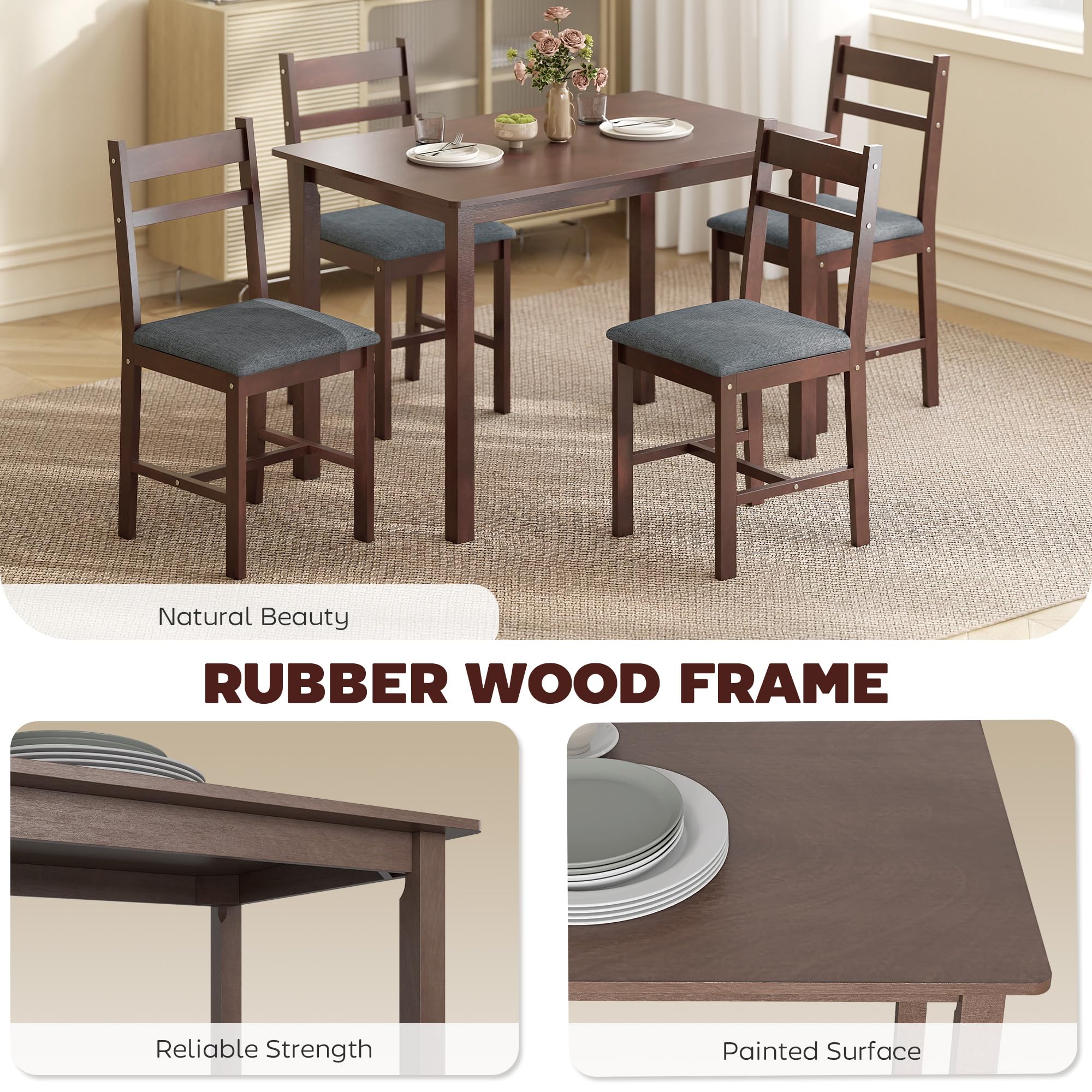 5-Piece Farmhouse Dining Table Set for 4