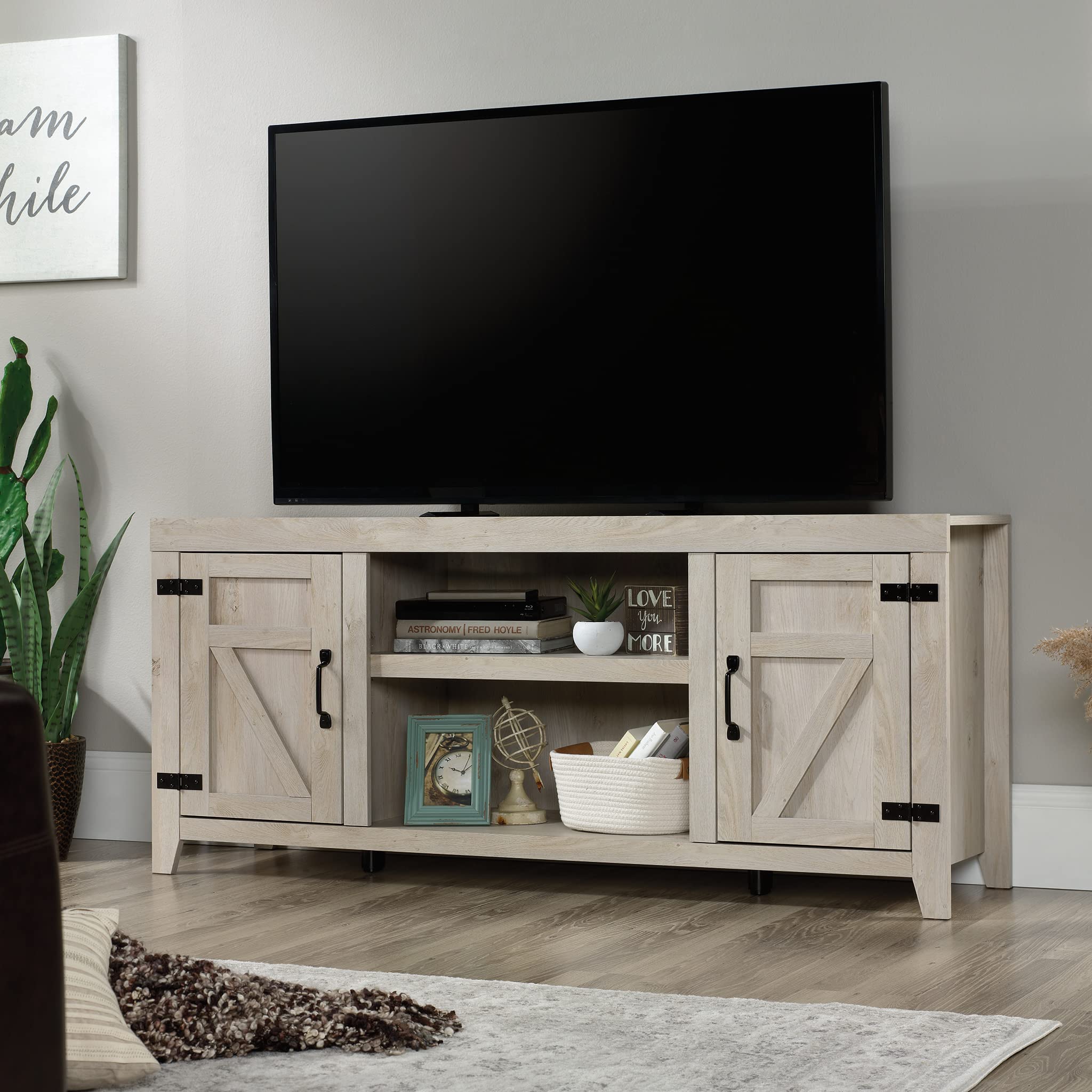 Sauder Misc Entertainment Farmhouse TV Credenza, for TVs up to 70", Chalked Chestnut Finish
