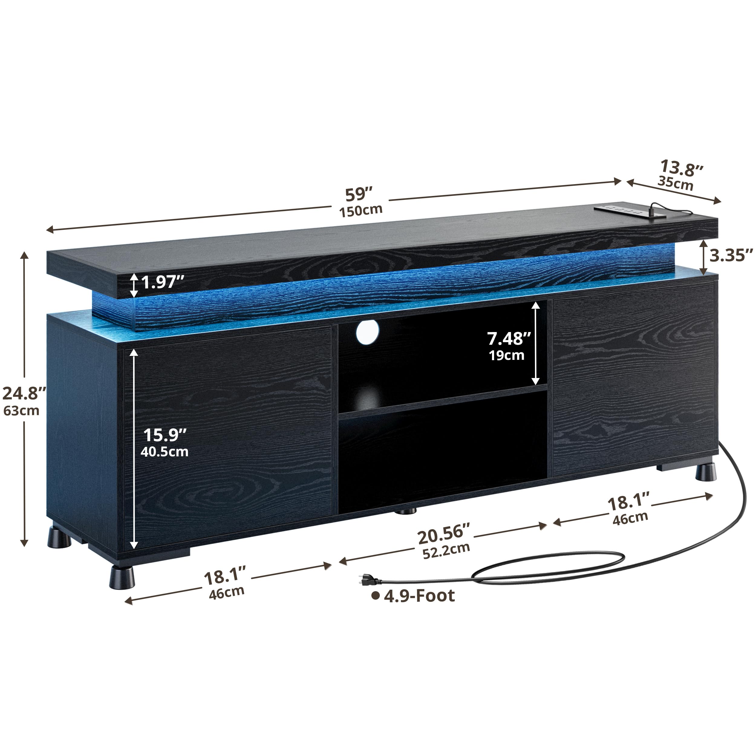 TV Stand with LED Lights & Power Outlet – 59" & 70"