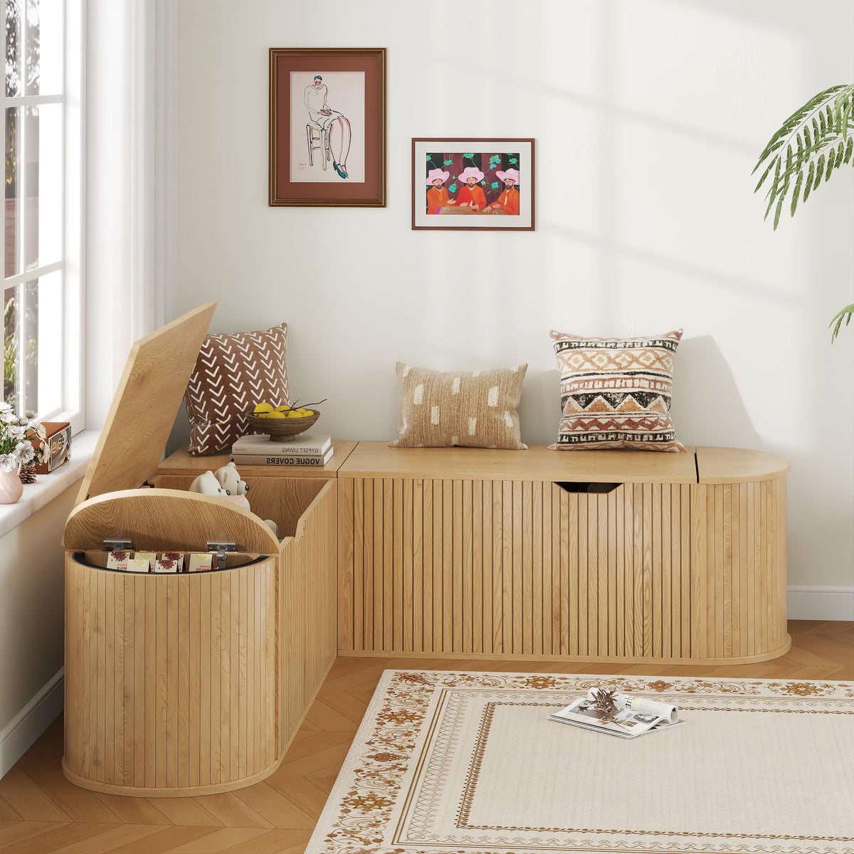 L-Shaped Cushioned Storage Bench
