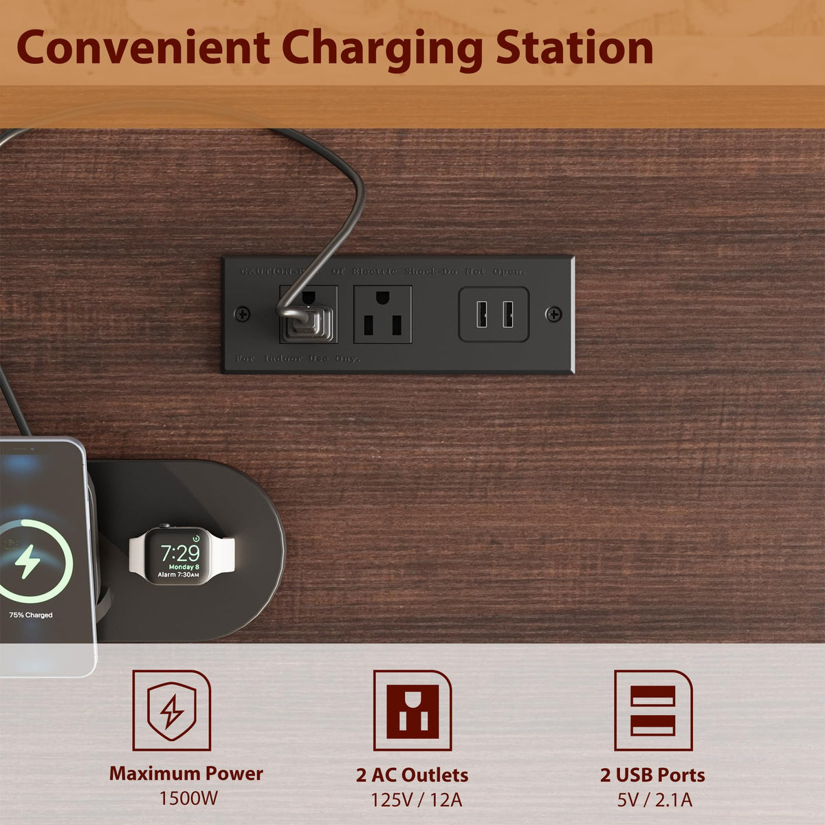 Farmhouse Executive Desk with Charging Station