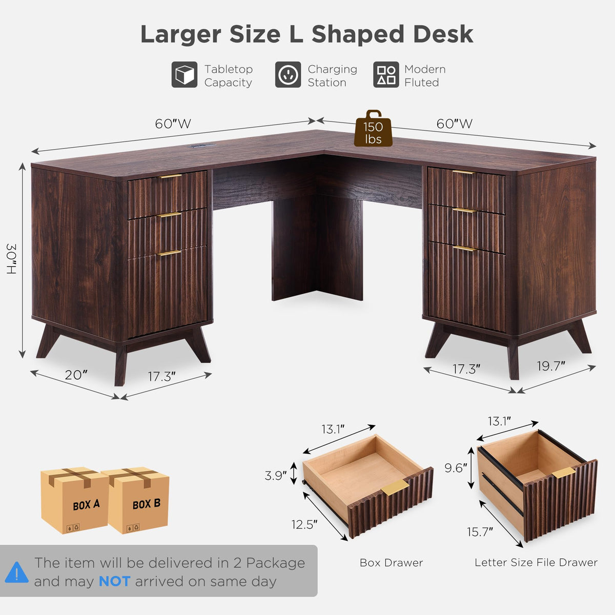 Fluted L-Shaped Executive Desk