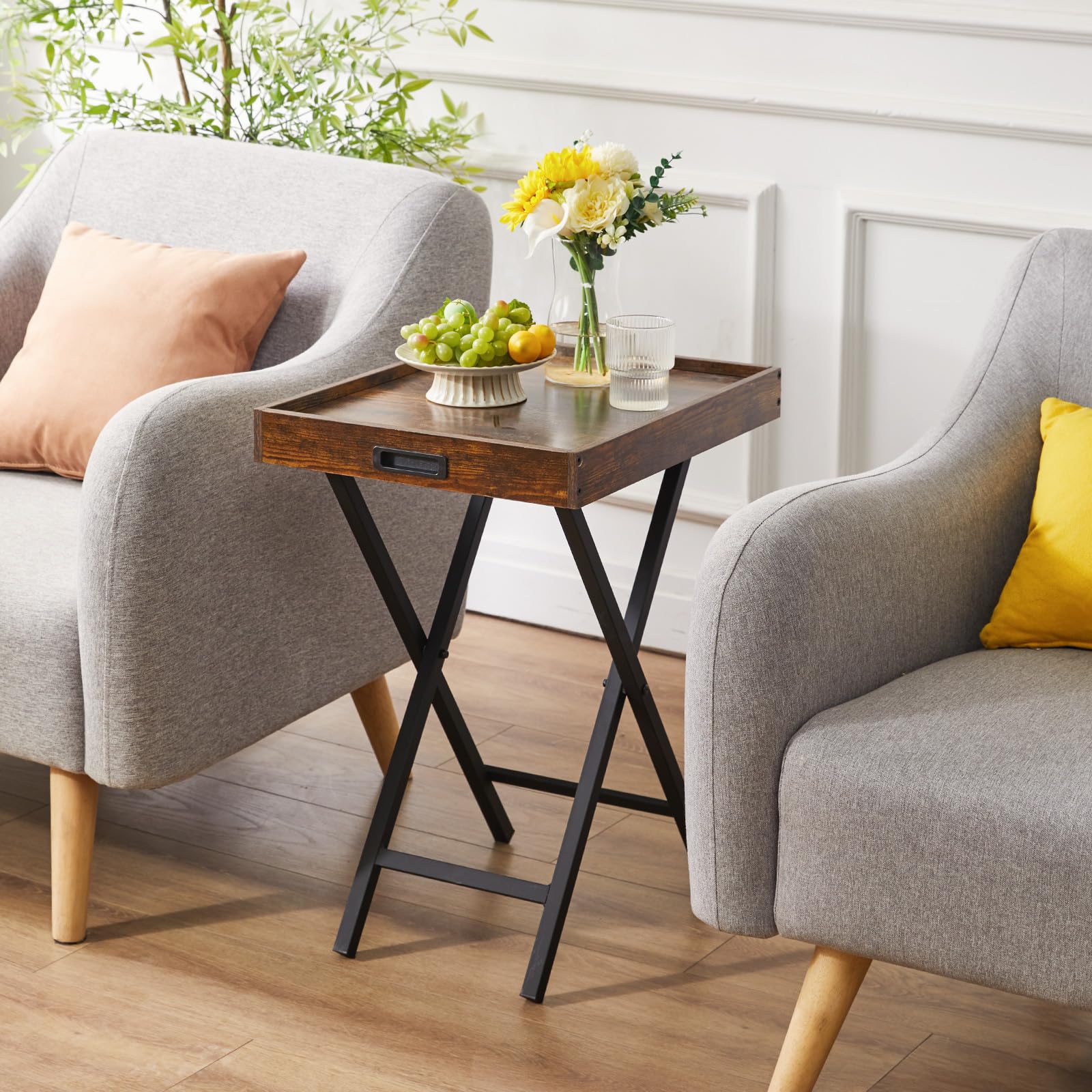 Foldable TV Tray Table Set of 2 with Removable Serving Tray