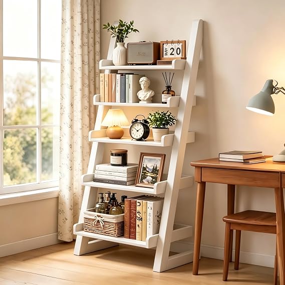5-Tier Pine Ladder Bookshelf
