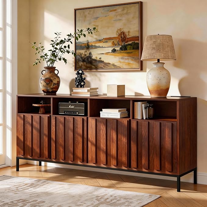 70" Buffet Sideboard Cabinet with Power Outlets & Adjustable Shelves