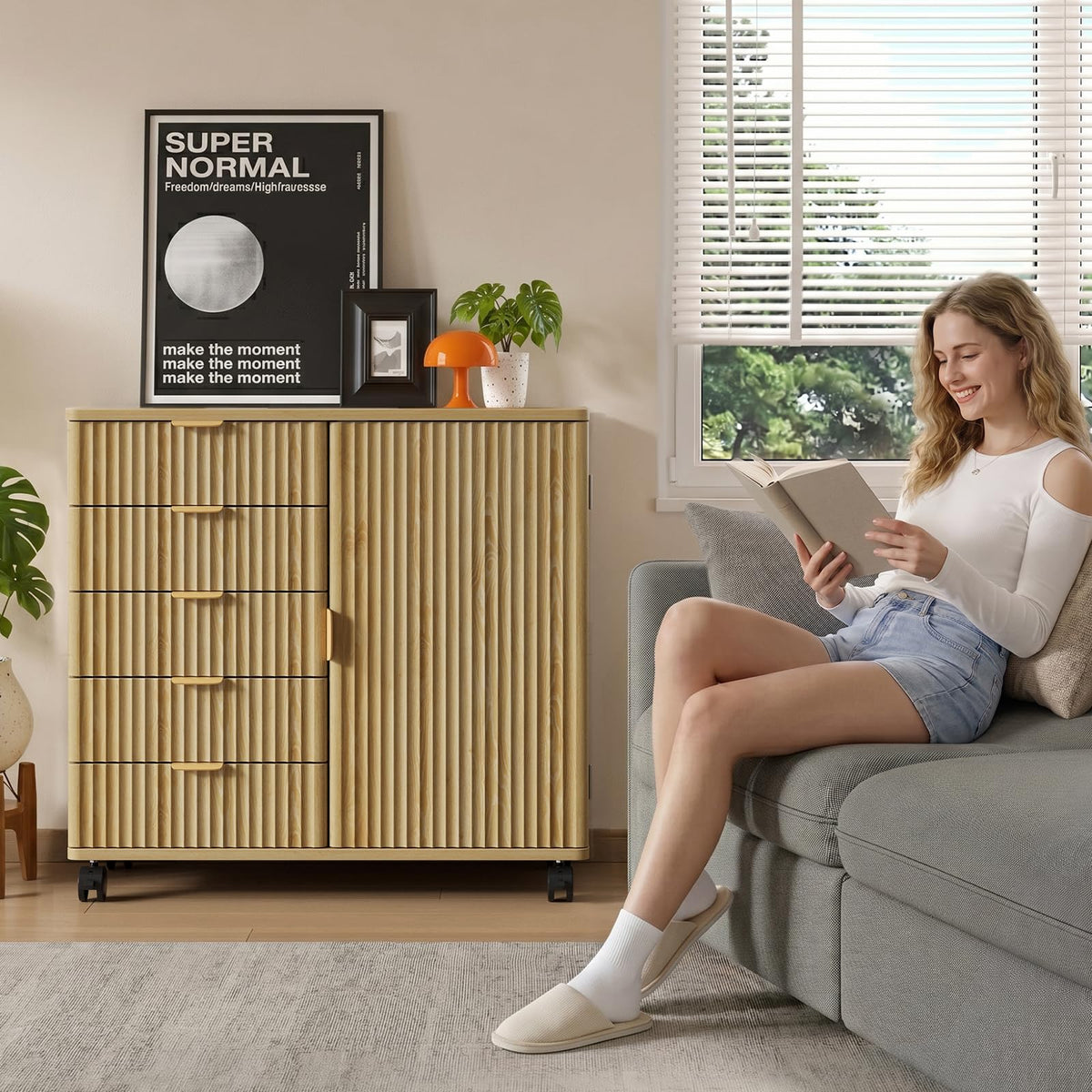 Fluted 5-Drawer Rolling File Cabinet