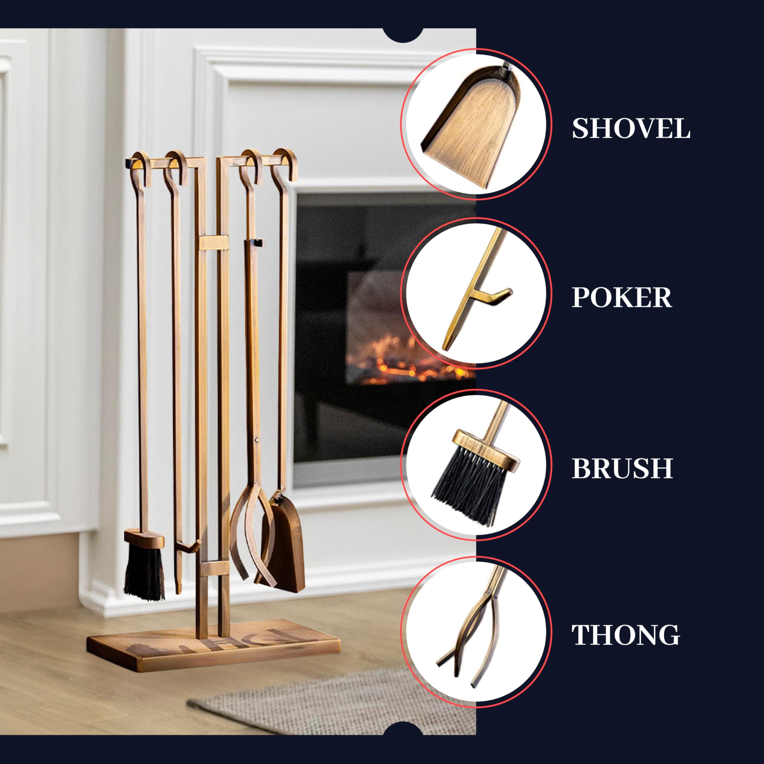 5-Piece Cast Iron Fireplace Tool Set with Stand