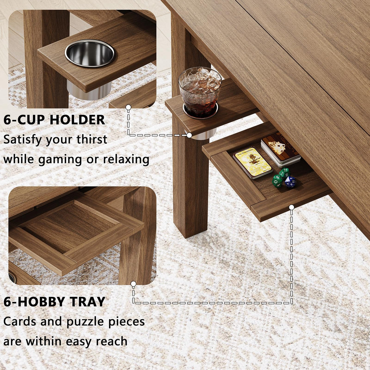 NDOHCUO Board Game Table with Removable Top,63" Dining/Gaming Table, Walnut