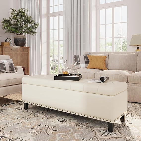 51-Inch Faux Leather Storage Ottoman Bench