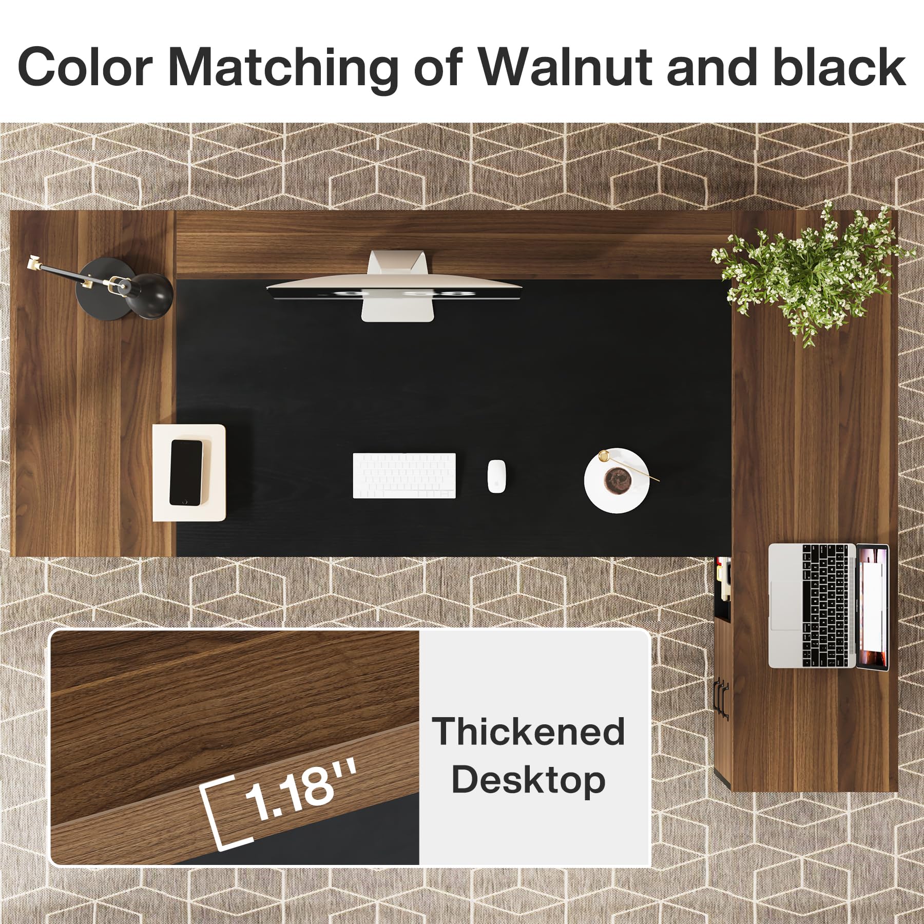 Tribesigns L-Shaped Executive Desk, 78-Inch Modern Office Desk with Drawers and Lateral File Cabinet, Large Bussiness Furniture with Storage Shelves, Workstation for Home Office (Brwon + Black)
